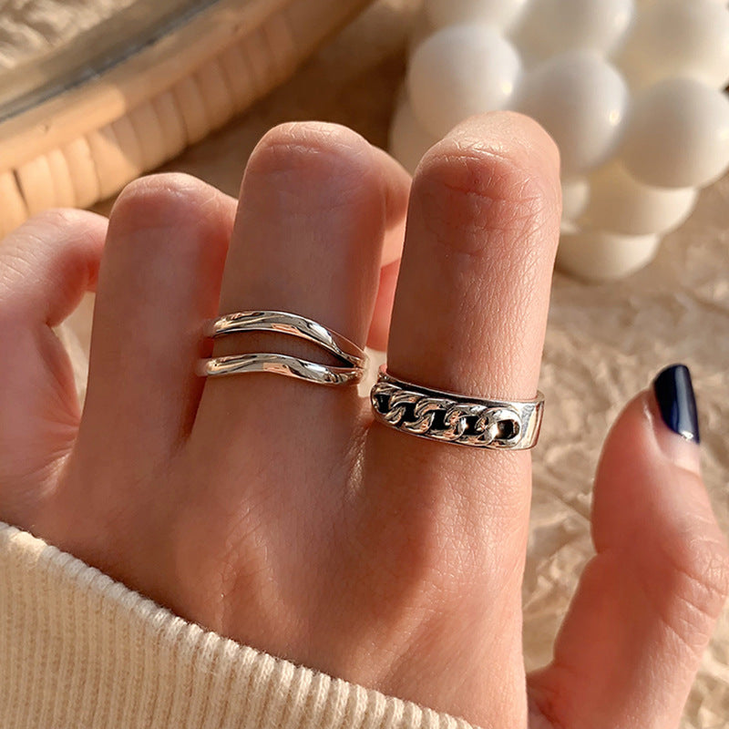 Minimalistische Ringe aus 925er Sterlingsilber für Damen, koreanisches Nischen-Design, anlaufgeschützte Vintage-Heavy-Duty-Fingerringe, Schmuck