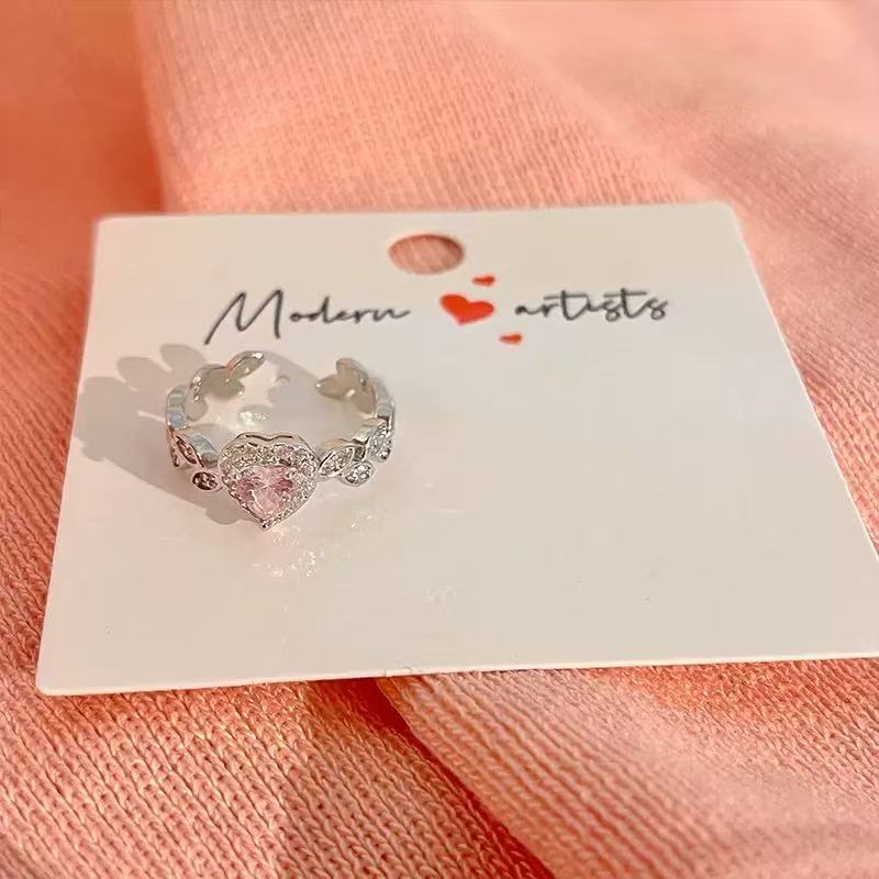 Neuer leichter luxuriöser romantischer Herz-Zirkon-Ring für Damen, modische Nischen-Design-Süße-Paar-Ringe, personalisierte Fingerringe