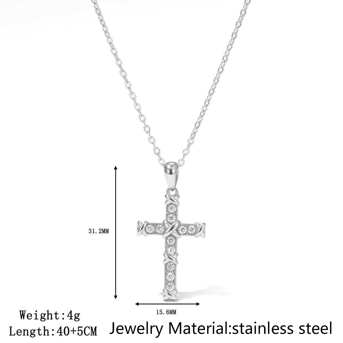 Stainless Steel Inlaid Zircon Cross Pendant Necklace For Men And Women