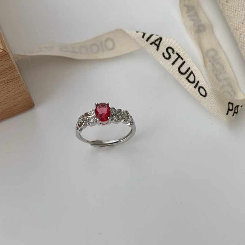 Vintage Reben Oval Edelstein Offener Ring Für Frauen, Elegantes Luxus Nischen Design,