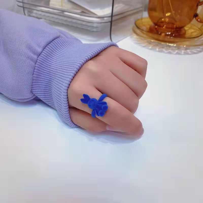 Süßer blau beflockter Bär offener Ring, süßer INS-Stil All-Match verstellbarer Fingerring