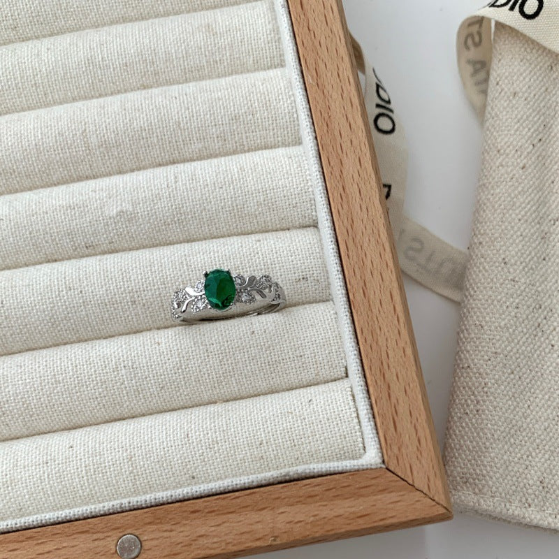 Vintage Reben Oval Edelstein Offener Ring Für Frauen, Elegantes Luxus Nischen Design,