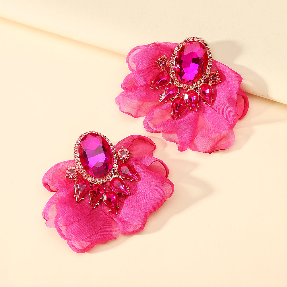 Handgemachte bunte Glas-Chiffon-Blumen-Ohrstecker für Frauen, kühner Modeschmuck für Party, Abschlussball, Urlaub