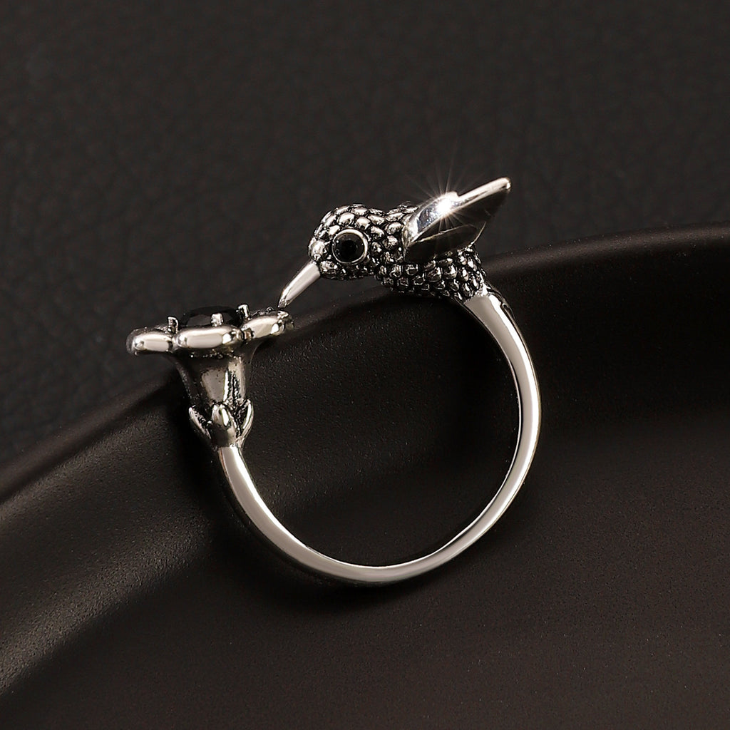 Floral And Hummingbird Vintage Open Ring