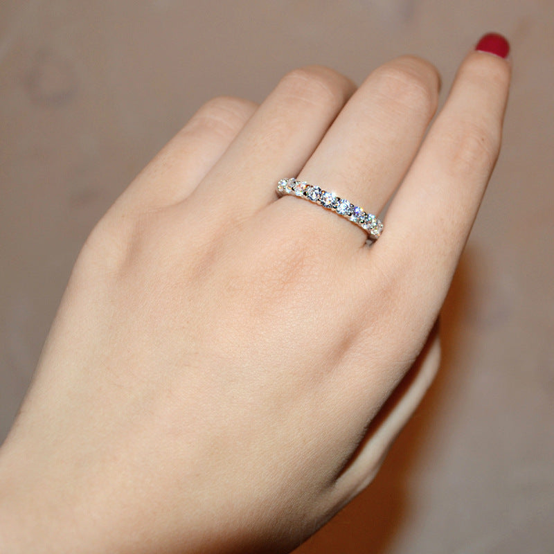 Full Diamond Micro-Set Knuckle Copper Ring With White Gold Plating Womens