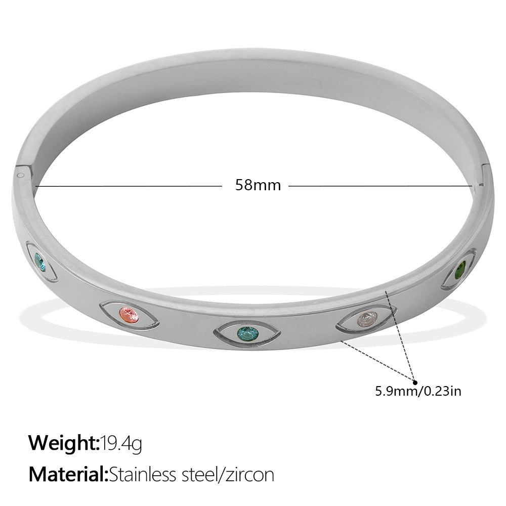European And American Cross-border Luxury Vintage Colored Diamond Eye-shaped Jewelry With High-end And Niche Design, Stainless Steel Bracelet
