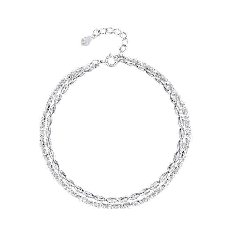 S925 Sterling Silver Starry Bead Double Layer Bracelet For Women, Shimmering Rice Bead Design, INS Style Luxury Senior Sense Jewelry