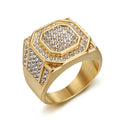 Titanium Steel Gold-Plated Full-Crystal Mens Ring