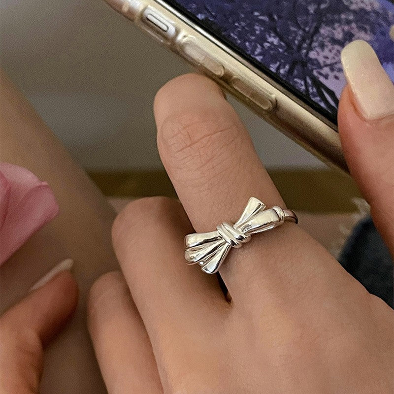 Minimalistischer 925er Silber verdrehter Ketten-Offenring, vintage verstellbares Manschettenband, koreanischer Modeschmuck für Frauen