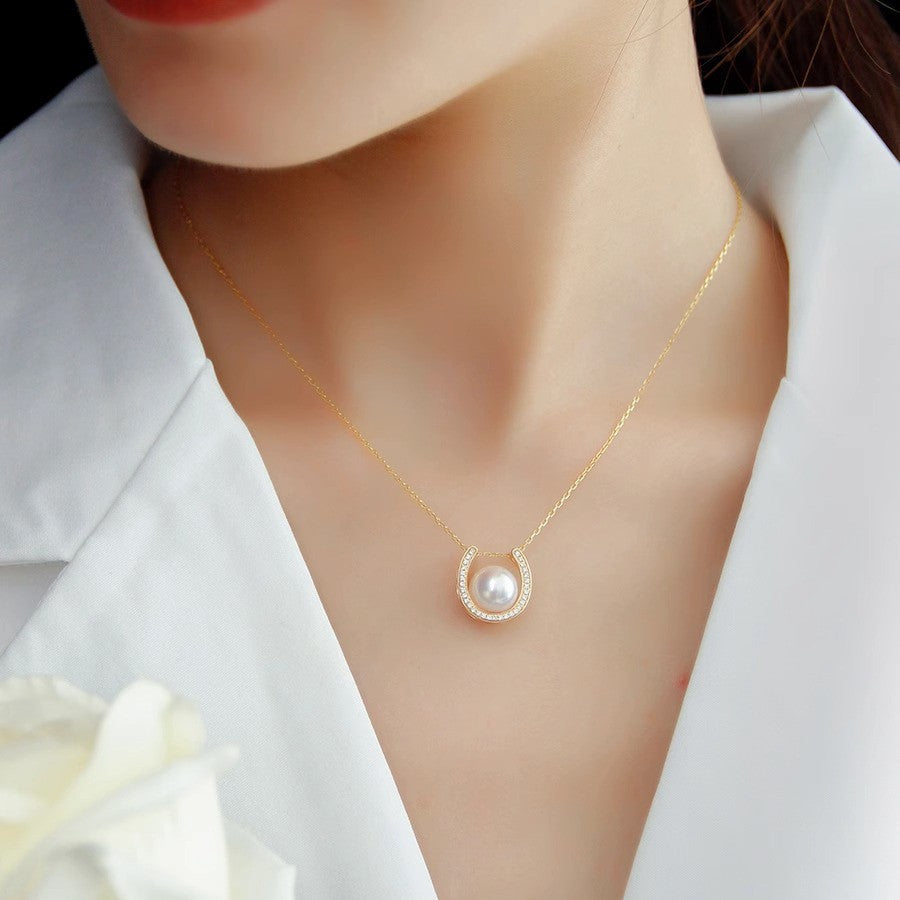 Light Luxury, Lightly Paved With Zirconia, Elegant U-Shape Pearl Necklace
