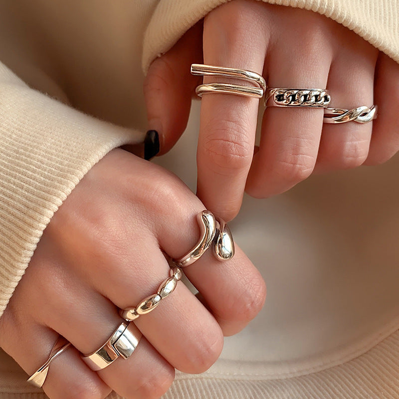 Minimalistische Ringe aus 925er Sterlingsilber für Damen, koreanisches Nischen-Design, anlaufgeschützte Vintage-Heavy-Duty-Fingerringe, Schmuck