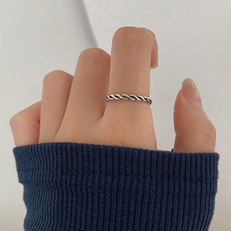 Minimalistischer 925er Silber verdrehter Ketten-Offenring, vintage verstellbares Manschettenband, koreanischer Modeschmuck für Frauen