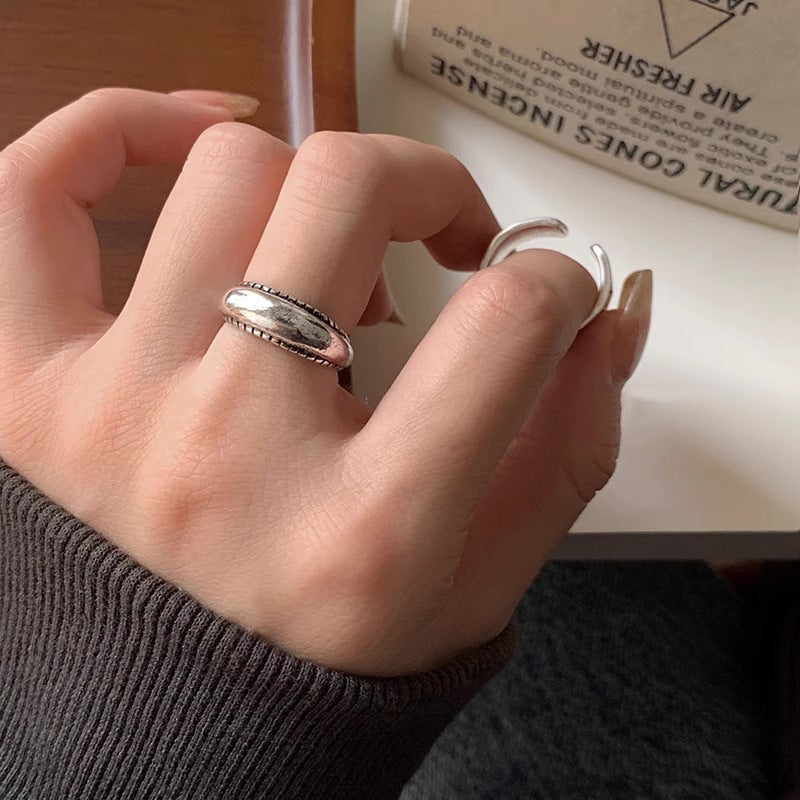 Koreanischer Stil 925 Sterlingsilber gedrehter Kettenring, verstellbarer offener Manschettenring, nicht anlaufender minimalistischer Fingerring