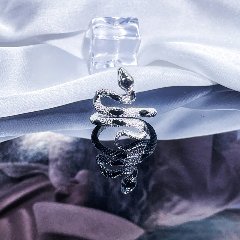 Vintage Silber Schlangenring mit rotem Zirkon, gotischer verstellbarer gewickelter Schlangen-Statement-Ring für Damen