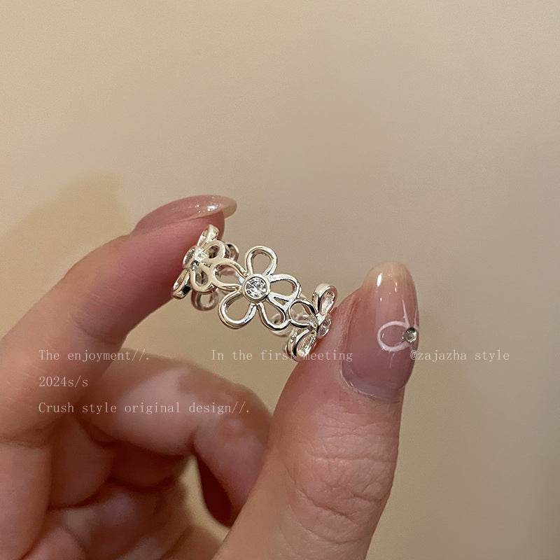 Perlenblumen-Offener Ring für Frauen, Luxuriöses High-End, Minimalistisches Nischendesign, Zeigefingerring