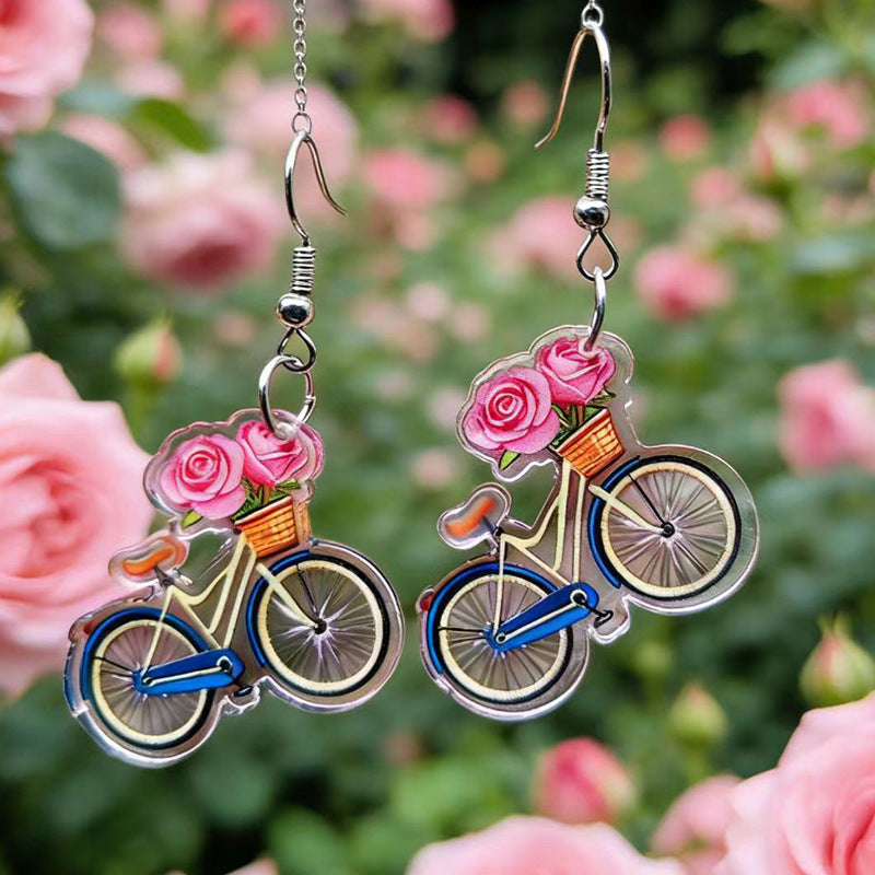 Neue Rosen Sonnenblumen Tulpen Fahrrad Ohrringe