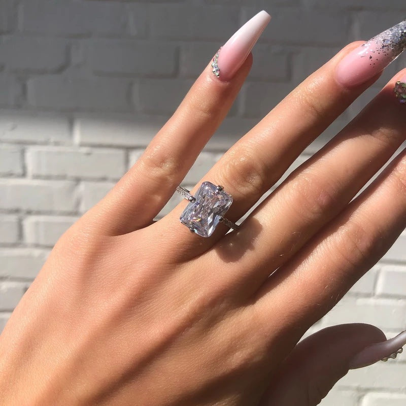 Luxury Princess Cut Diamond Ring For Proposal & Engagement, 18K White Gold Plated