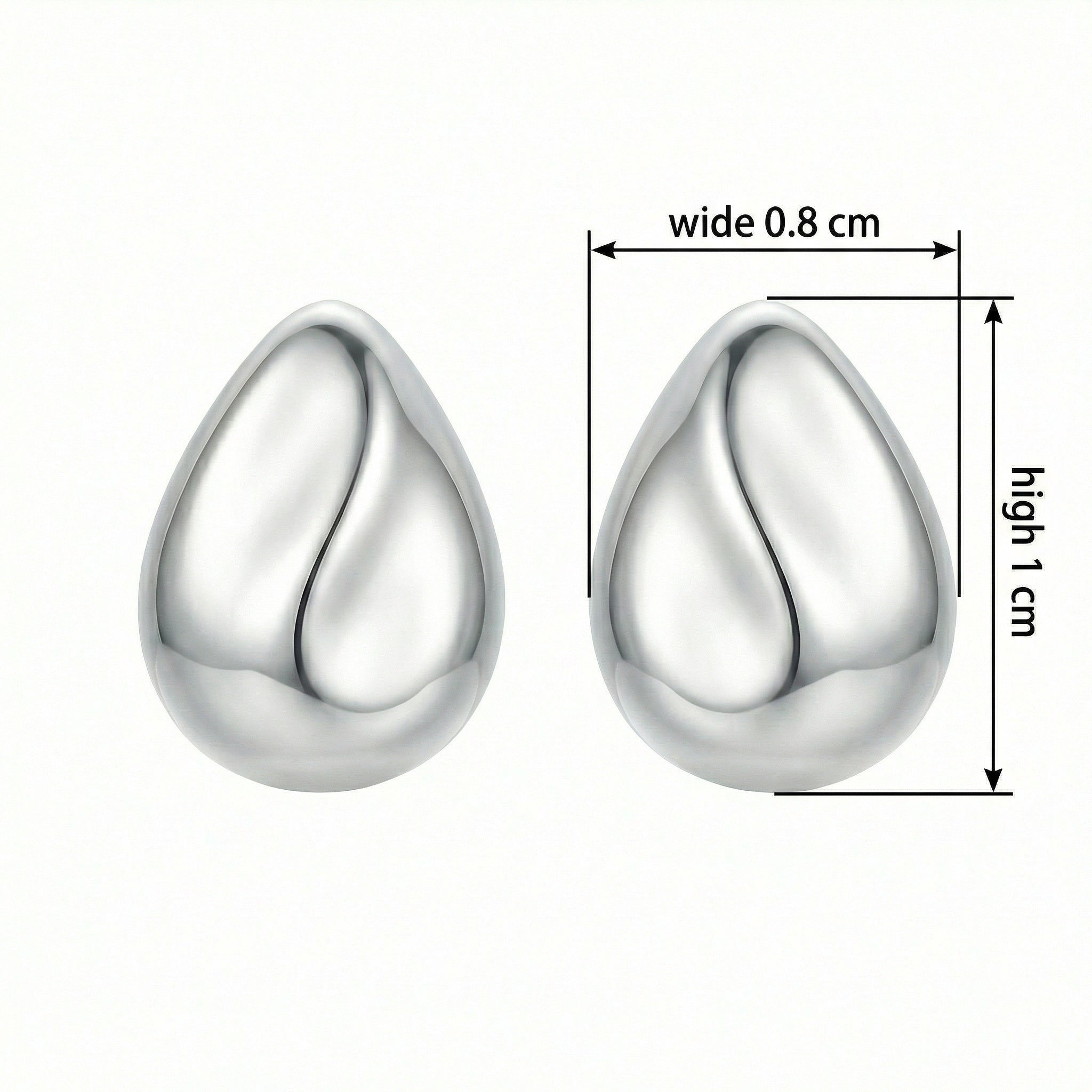 925 Sterling Silver Minimalist Polished Silver Teardrop Stud Earrings with Sculptural Wave Detail