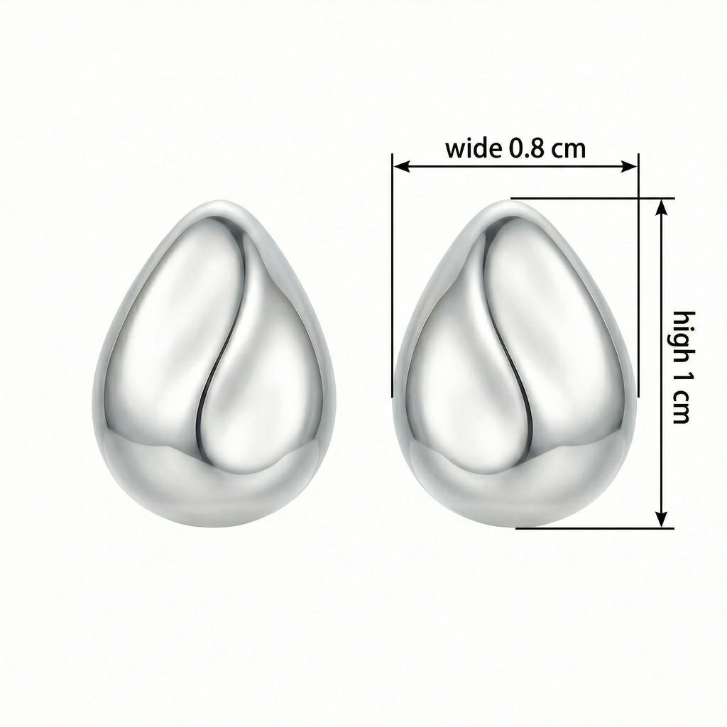 925 Sterling Silver Minimalist Polished Silver Teardrop Stud Earrings with Sculptural Wave Detail