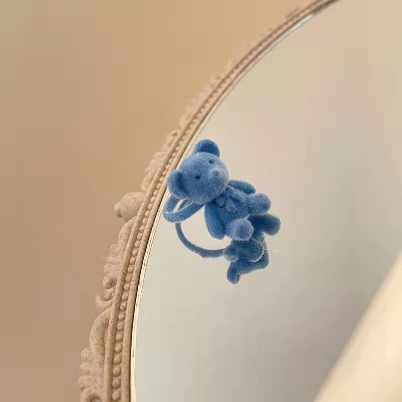 Süßer blau beflockter Bär offener Ring, süßer INS-Stil All-Match verstellbarer Fingerring