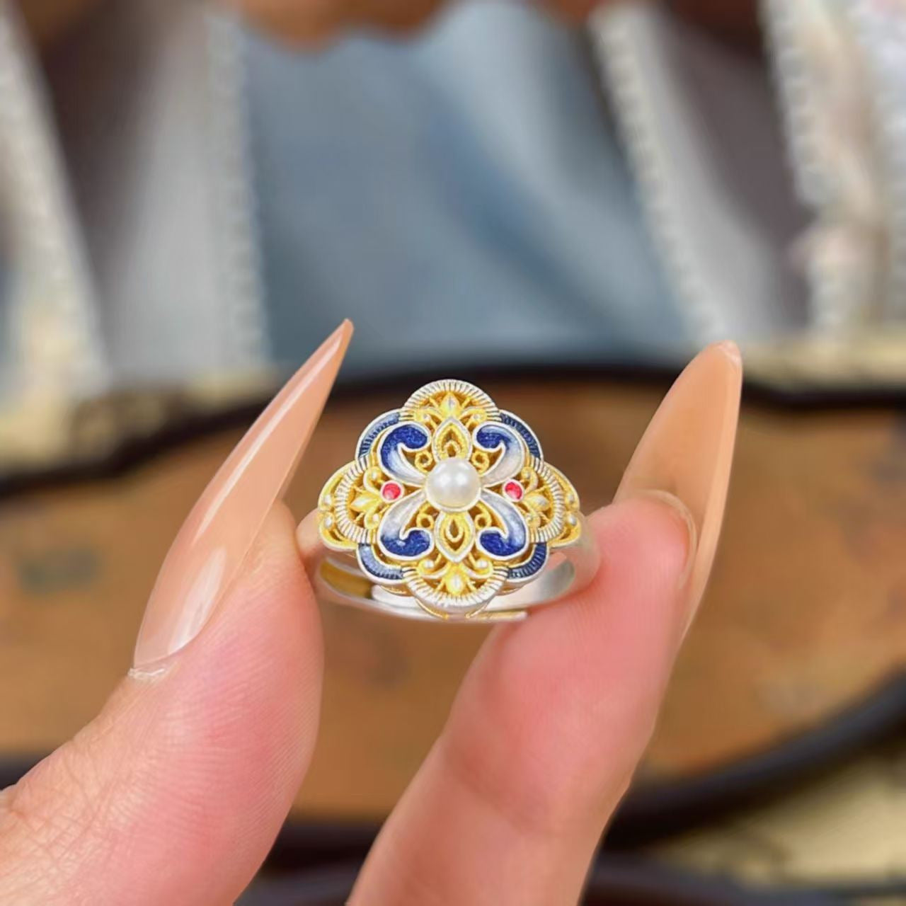 Böhmischer Frühlingsblumen-Offener Ring für Frauen, Emaille High-End Fashion Zeigefingerring