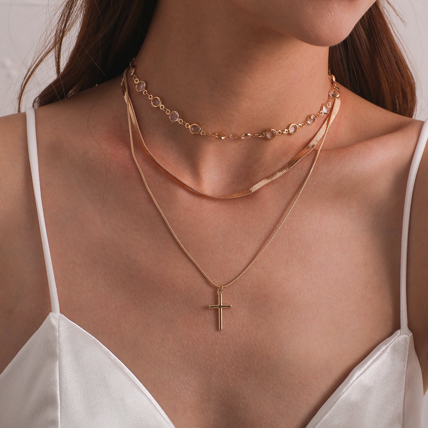 Fashion Rhinestone Necklace Cross Pendant Necklace For Women