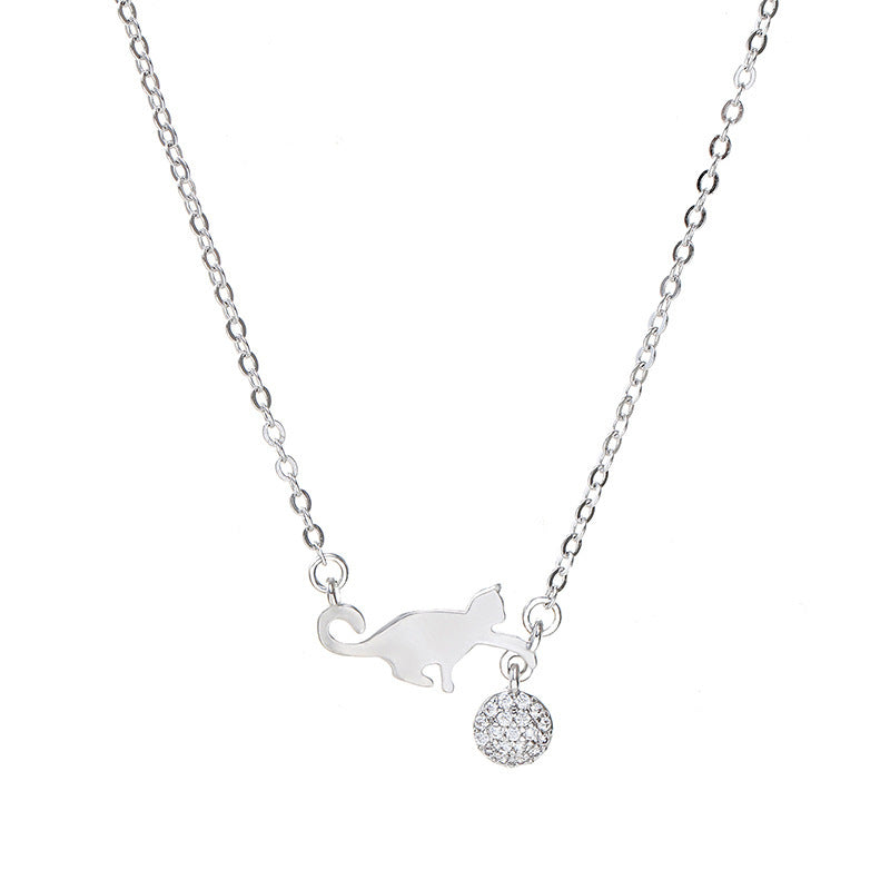 Niche Influencer Silver Necklace With A Cat Pendant For Women