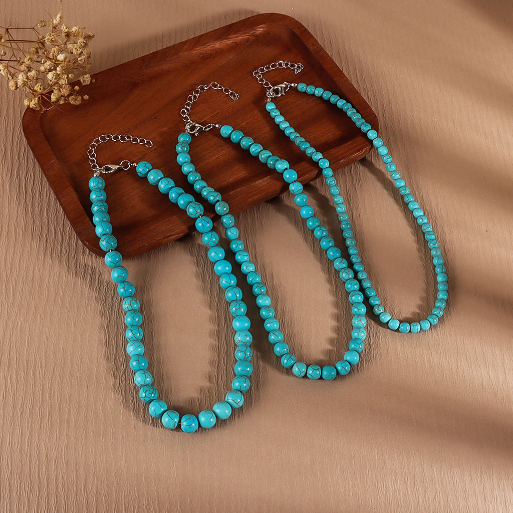 Simple Retro Turquoise Round Bead Necklace