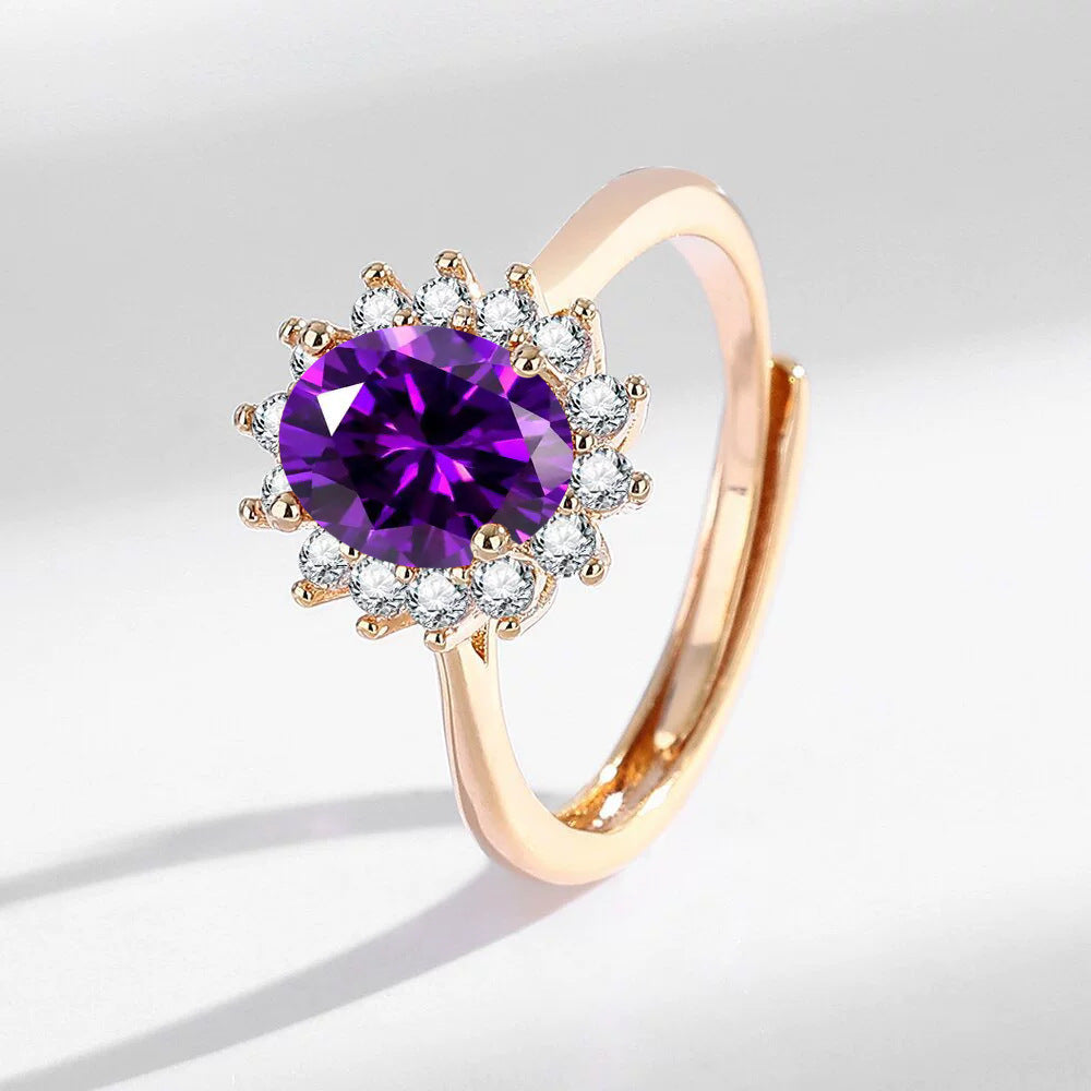 Leichter Luxus Sonnenblumenring Champagnergold mit bunten Edelsteinen Hochwertiger Handschmuck