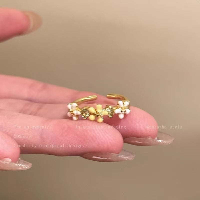 Böhmischer Frühlingsblumen-Offener Ring für Frauen, Emaille High-End Fashion Zeigefingerring