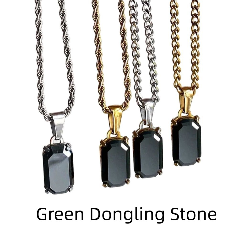 Geometric Rectangular Pendant Layered Cuban Chain Necklace
