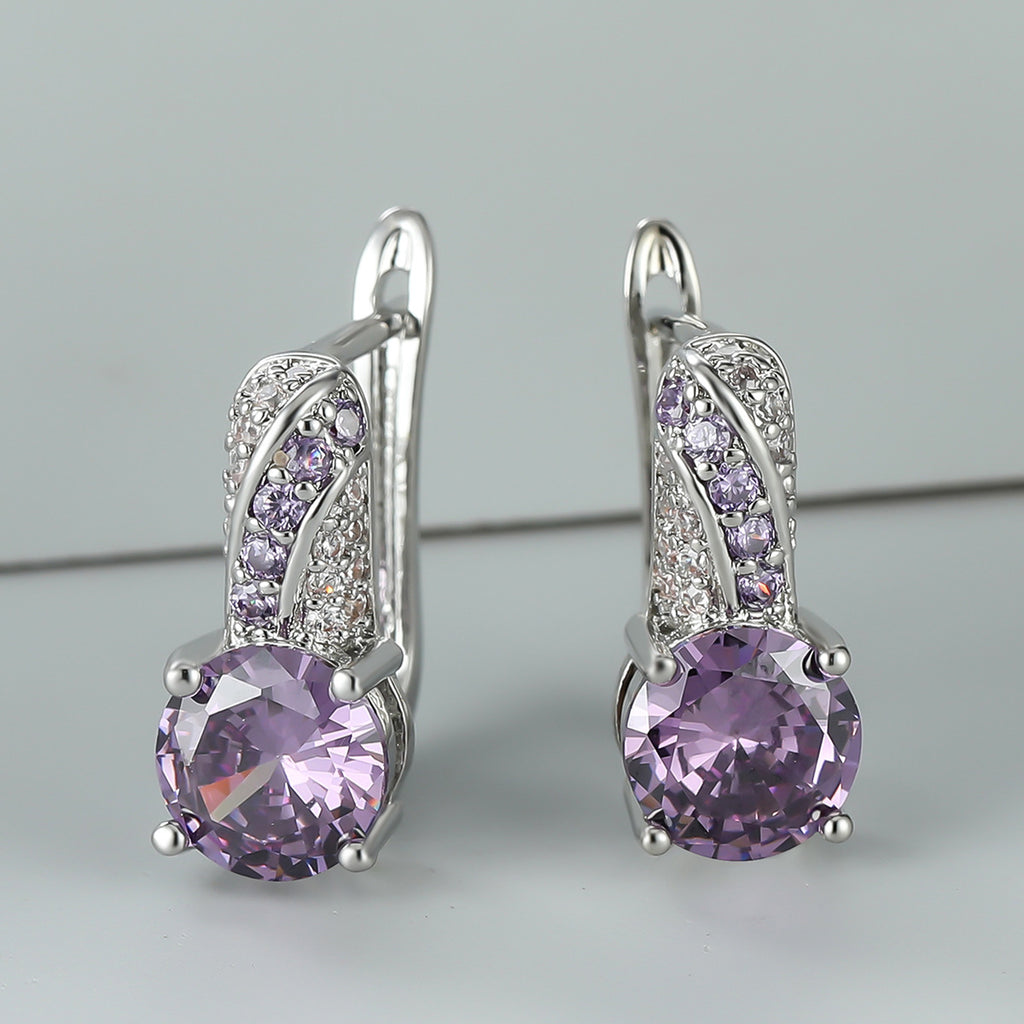 AutumnWinter Accessories White K-Gold Inlaid Round Amethyst Ear Clips