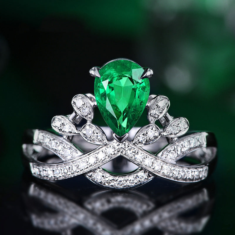 Simulierter Rubin-Ring im Birnenschliff, luxuriöser Infinity-Pave-Band-Verlobungsring für Damen