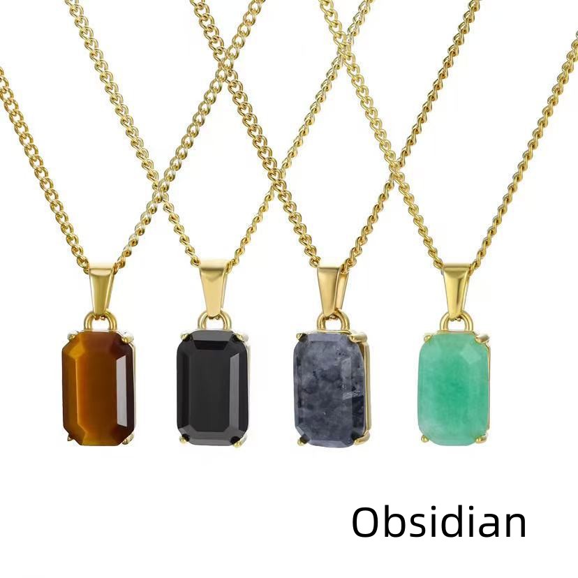 Geometric Rectangular Pendant Layered Cuban Chain Necklace
