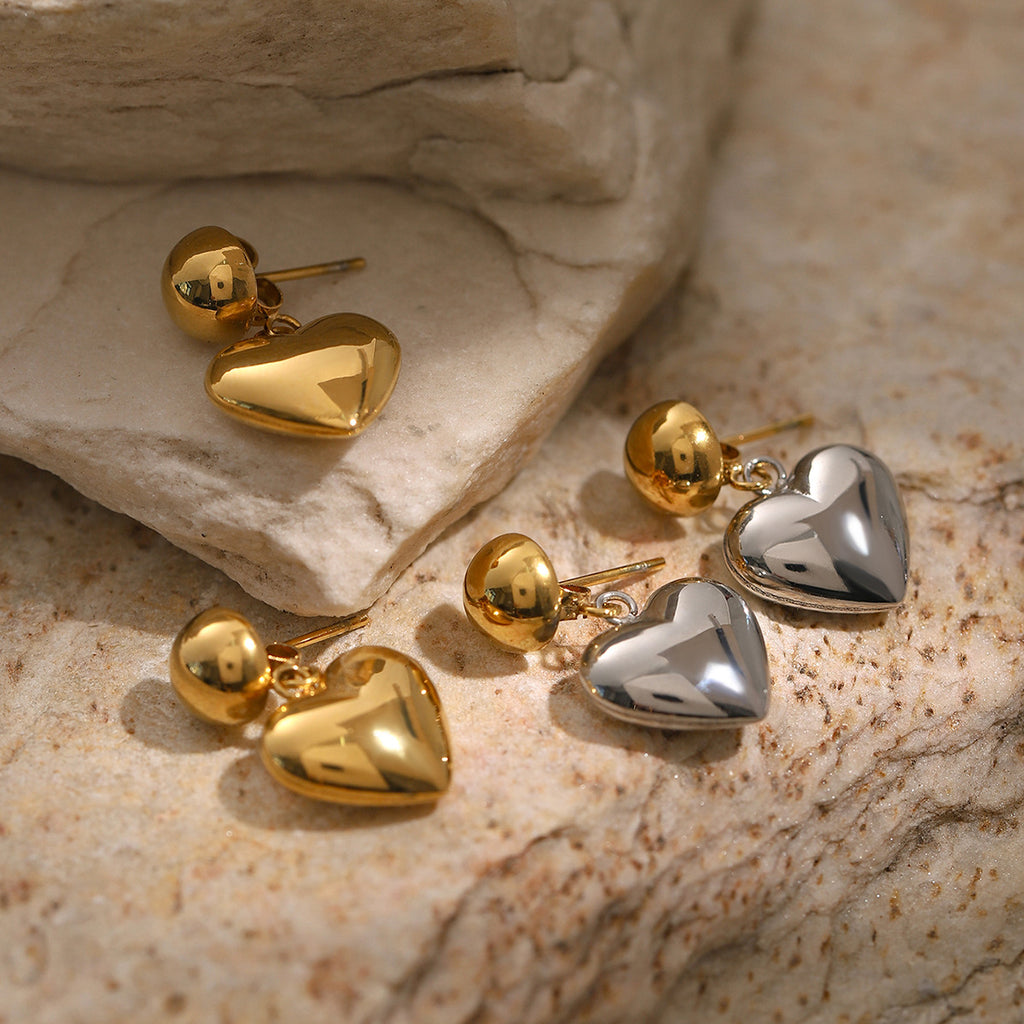 Stainless Steel Half-Hemisphere Heart Earrings For Women