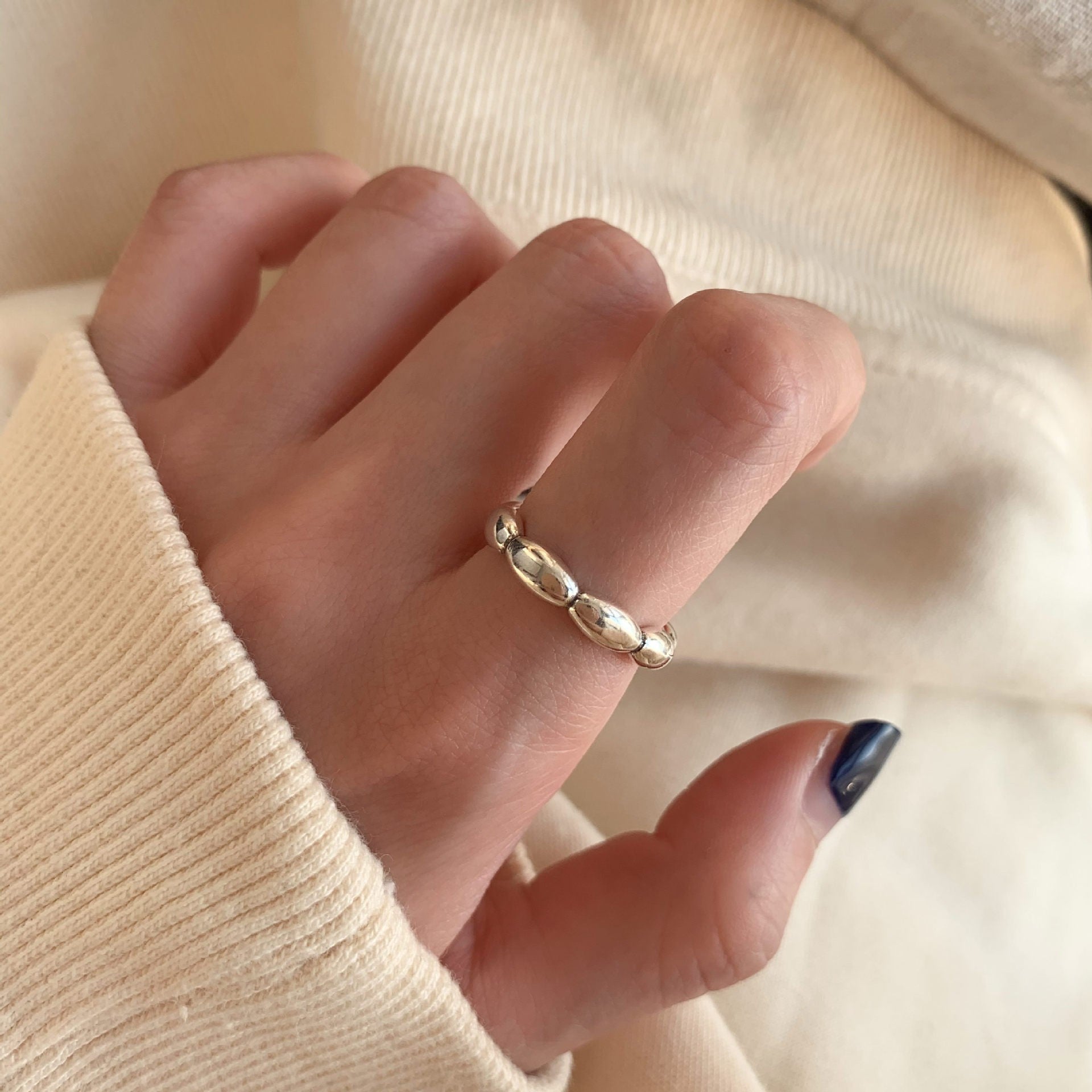 Minimalistische Ringe aus 925er Sterlingsilber für Damen, koreanisches Nischen-Design, anlaufgeschützte Vintage-Heavy-Duty-Fingerringe, Schmuck