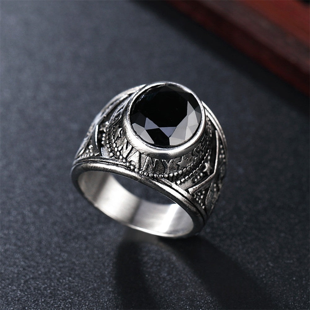 Personalisierter Punk-Edelstein Herren-Titan-Stahl-Militär-Marine-Ring
