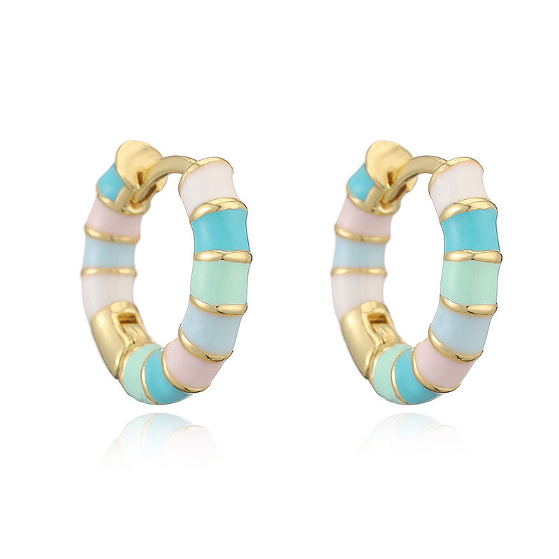 Colorful Dripping-Oil Circle Bamboo-Section Ear Clips