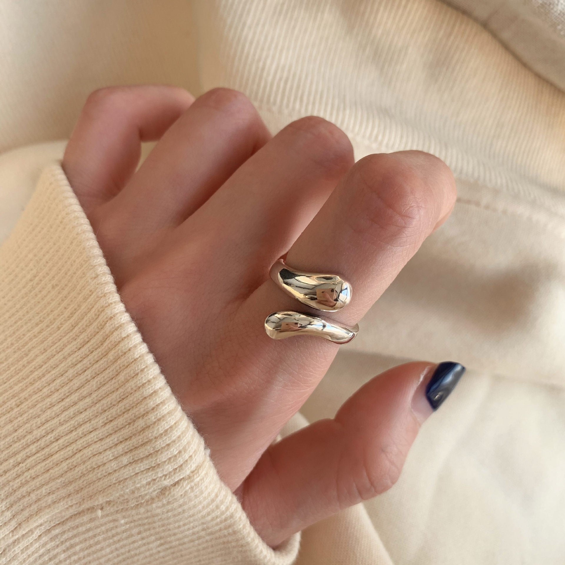 Minimalistische Ringe aus 925er Sterlingsilber für Damen, koreanisches Nischen-Design, anlaufgeschützte Vintage-Heavy-Duty-Fingerringe, Schmuck