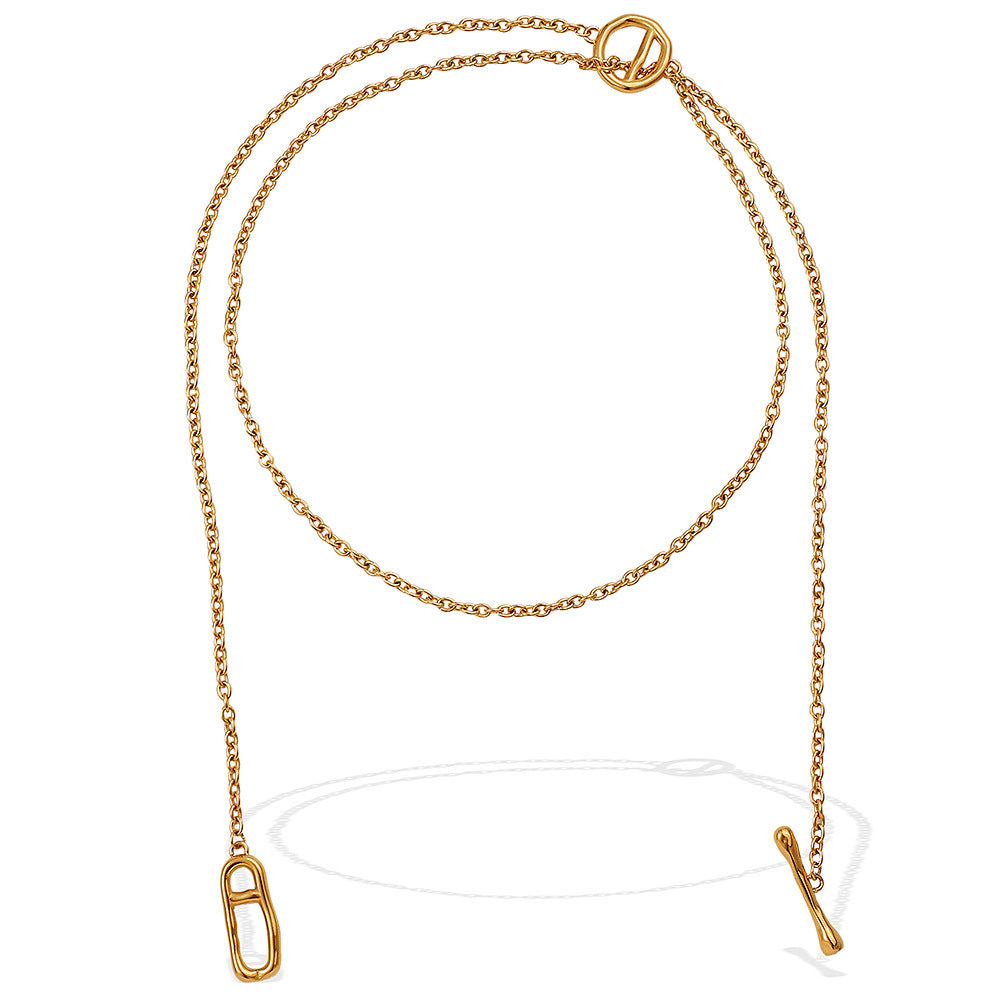 Japanese Style Minimalist Long Sweater Chain Necklace, Stainless Steel Pig Nose Pendant With OT Clasp, Fashion Simple Jewelry