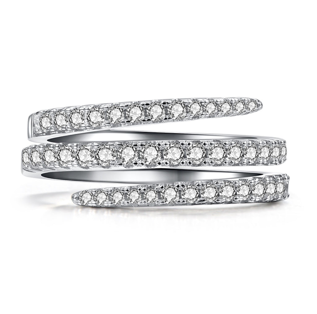 Women's Creative Micro Pave Snake Ring, Three-Line Twisted Row Diamond Simple Versatile Band