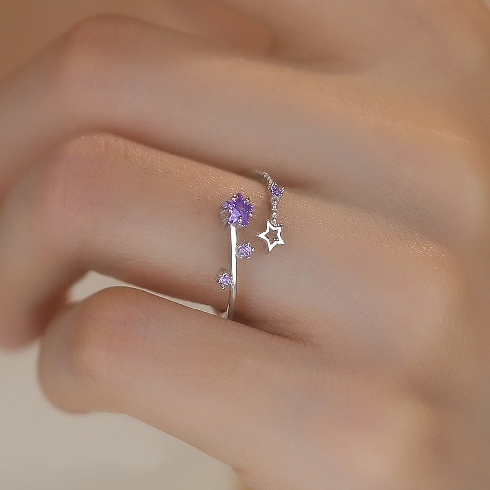 Star Girl Sterling Silver Niche All-Match Adjustable Ring