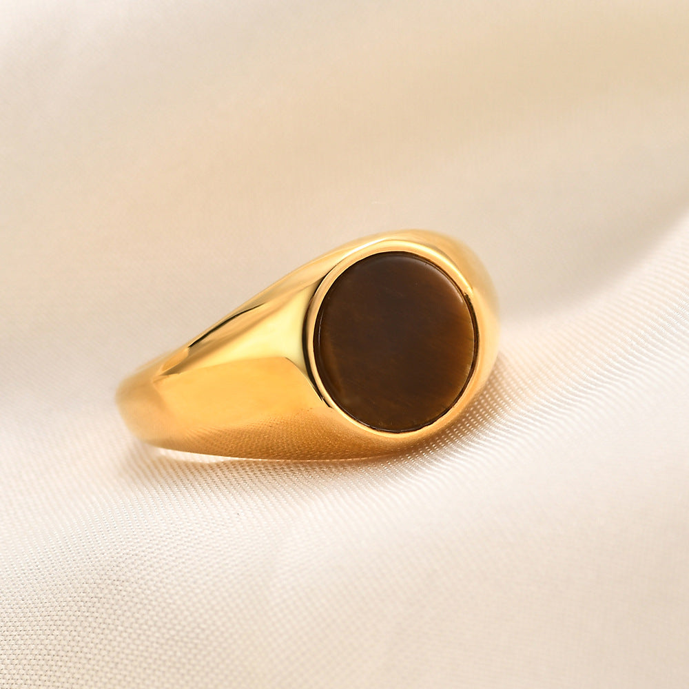 Edelstahlring mit Katzenaugen-Edelstein