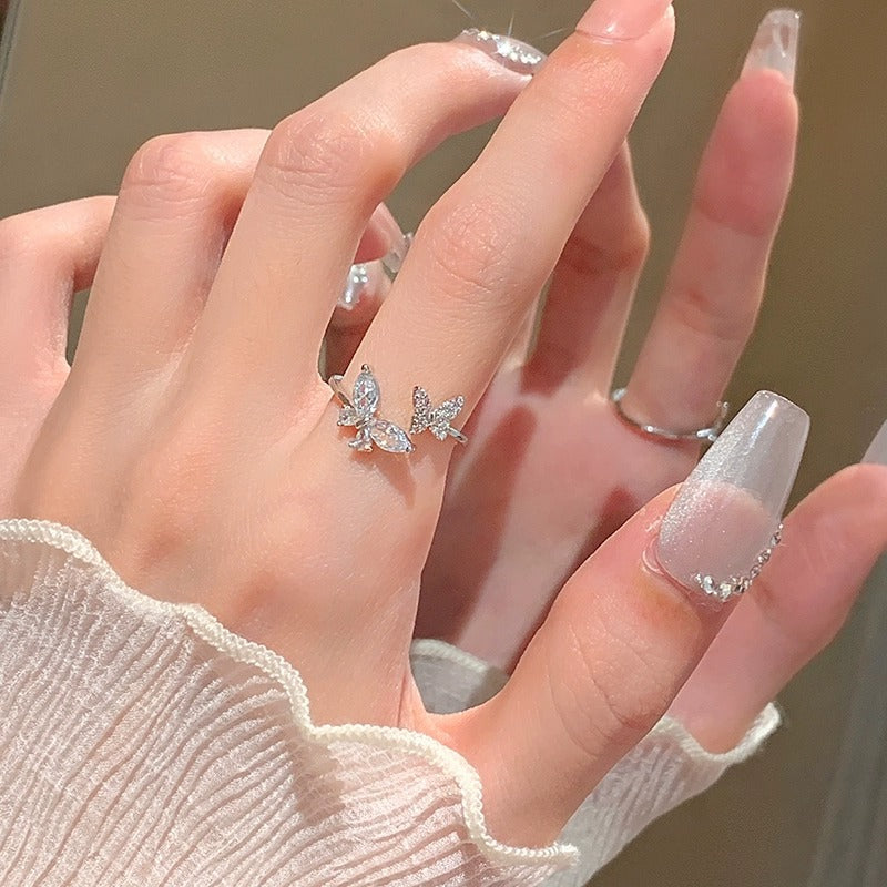 Verstellbarer Offener Schmetterlingsring für Damen, minimalistischer leichter Luxus, zarter hochwertiger Schmuck
