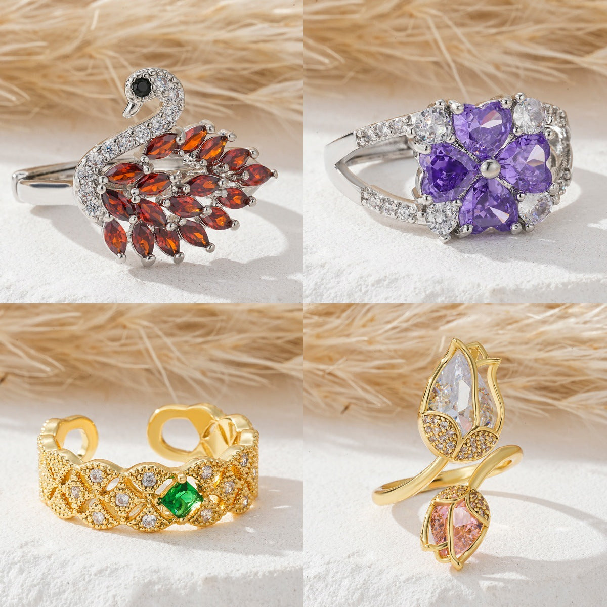 Colorful Zircon Cute Swan Ring
