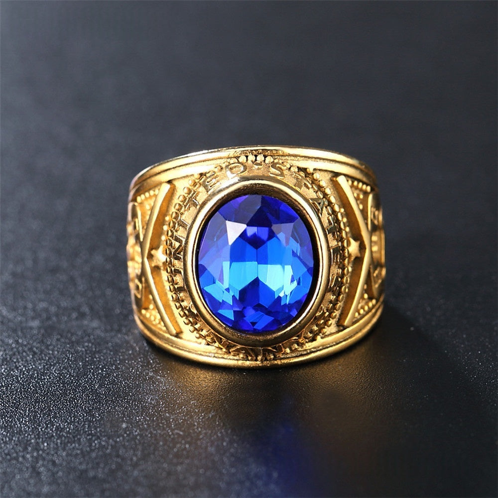 Personalisierter Punk-Edelstein Herren-Titan-Stahl-Militär-Marine-Ring