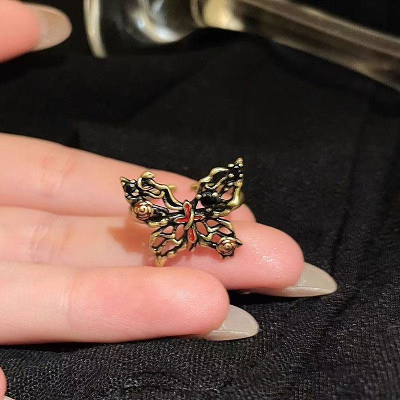 Vintage Schmetterlingsring mit Mondstein, Antik vergoldeter verstellbarer Statement-Ring für Damen