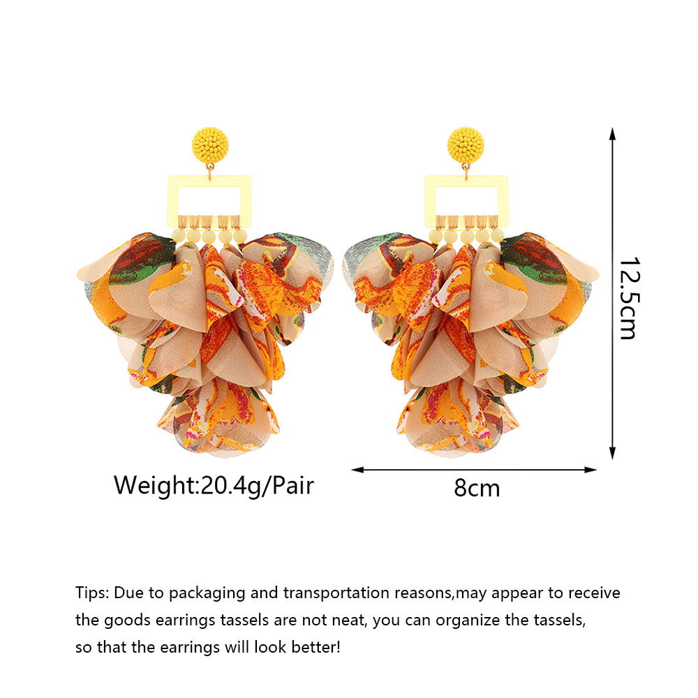 Oversized Chiffon Multi-Layer Tassel Earrings For Women Bohemian Handmade Fabric Jewelry Summer Party Beach Vacation