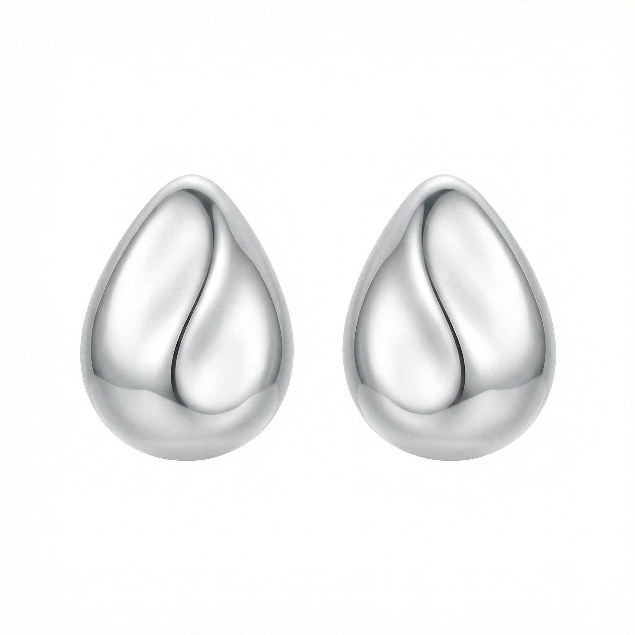 925 Sterling Silver Minimalist Polished Silver Teardrop Stud Earrings with Sculptural Wave Detail