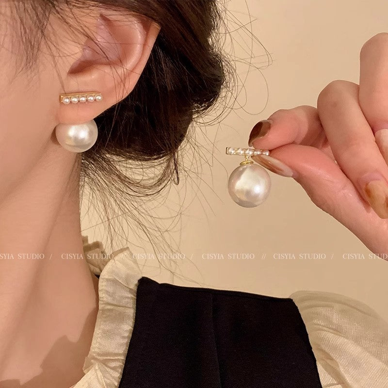 Elegante Perlenohrringe für Frauen, 2-in-1-Design, vergoldete Zirkonia-Steckerohrringe, luxuriöse Vintage-Hängeohrringe für Hochzeiten und den Alltag